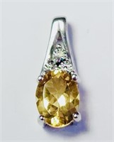 925 Sterling Silver Diamond & Citrine Pendant
