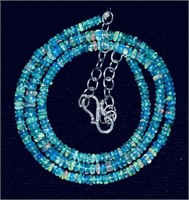 31.00 cts Ethiopian Blue Fire Opal Bead Necklace
