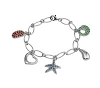 Sterling Silver Seaworld Charm Crystal Bracelet