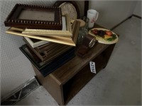 Night stand, frames, mantle clock