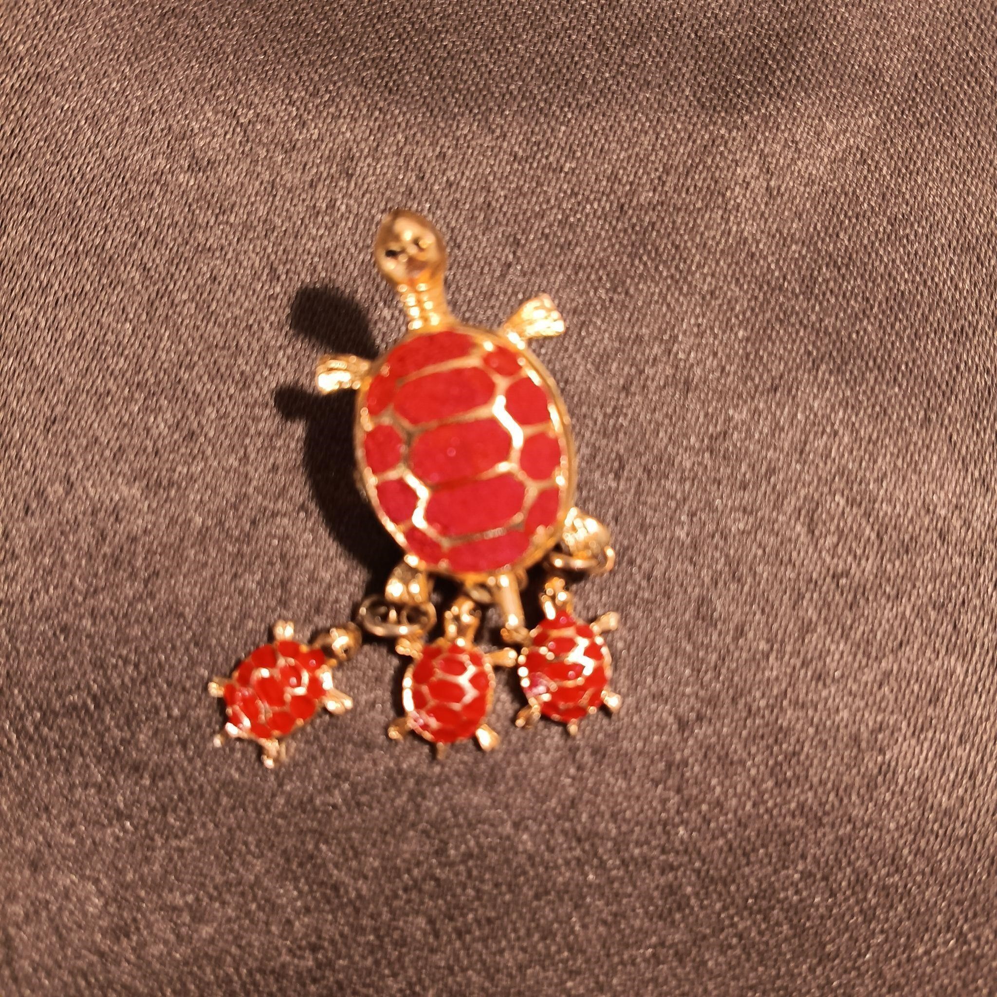 Gold & Red Turtle with Baby Turtles Brooch