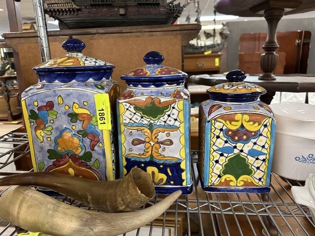3PC MEXICAN POTTERY CANISTER SET