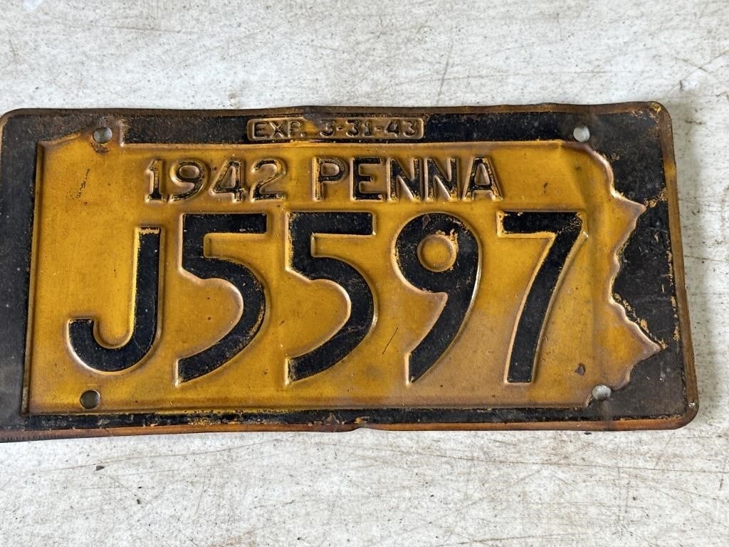 Vintage 1942 Pennsylvania License Plate