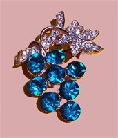 VINTAGE GOLD CLEAR & BLUE CRYSTAL FLORAL BERRY