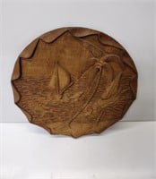 Carved Wood Beach Scene Wall Plaque