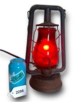 Atq. Red Glassed Oil Lamp Converted Electric