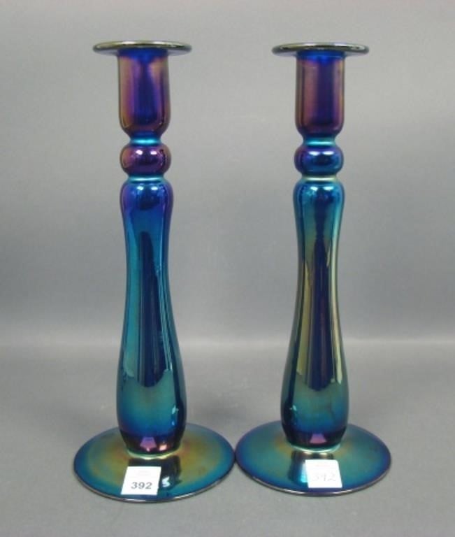 Imperial Mirror Blue Lustre Freehand Candlesticks