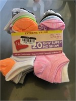 size 6 to 10.5 girls no show socks 20 pack.