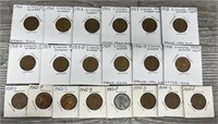 (20) 1910-45 Carded Lincoln Head Wheat Cents