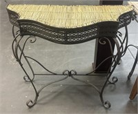 Wrought Iron & Wicker Half Rounded Accent Table