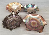 (4) Carnival Glass Fluted Bowls