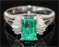 Platinum 1.94 ct Natural Emerald & Diamond Ring