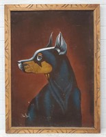 Vintage Doberman Painting on Velvet Canvas