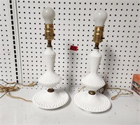 Pair of Vtg Milk Glass Hobnail Table Lamps