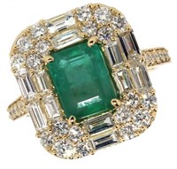 14k Gold 3.27 ct Natural Emerald & Diamond Ring