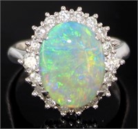 Platinum 3.79 ct Natural Opal & Diamond Ring