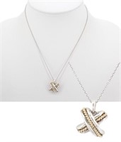 18k Gold & SS Tiffany &Co Signature Cross Necklace