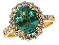 14k Gold 3.06 ct Natural Emerald & Diamond Ring