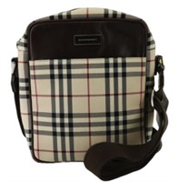 Burberry Brown Leather Nova Check Shoulder Bag
