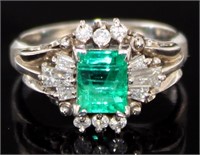 Platinum 2.40 ct Natural Emerald & Diamond Ring