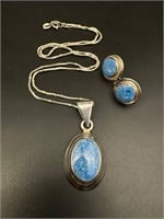 Sterling silver blue stone necklace/earrings set