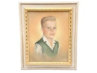 Vintage Framed Young Boy Portrait Original Drawing