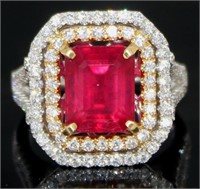 14kt Gold 6.45 ct Brilliant Ruby & Diamond Ring