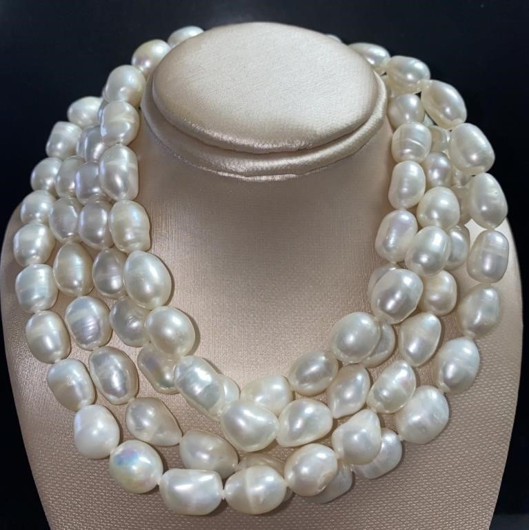 Genuine 50" White Baroque 9 mm Pearl Necklace