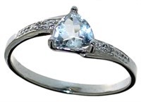 Trillion Cut Natural Blue Topaz & Diamond Ring