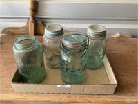 Vintage Atlas Mason blue quart canning jars 3 w