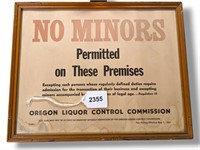 1951 NO MINORS Framed Flyer Oregon OLCC
