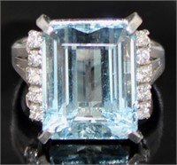 Platinum 10.26 ct Aquamarine & Diamond Ring