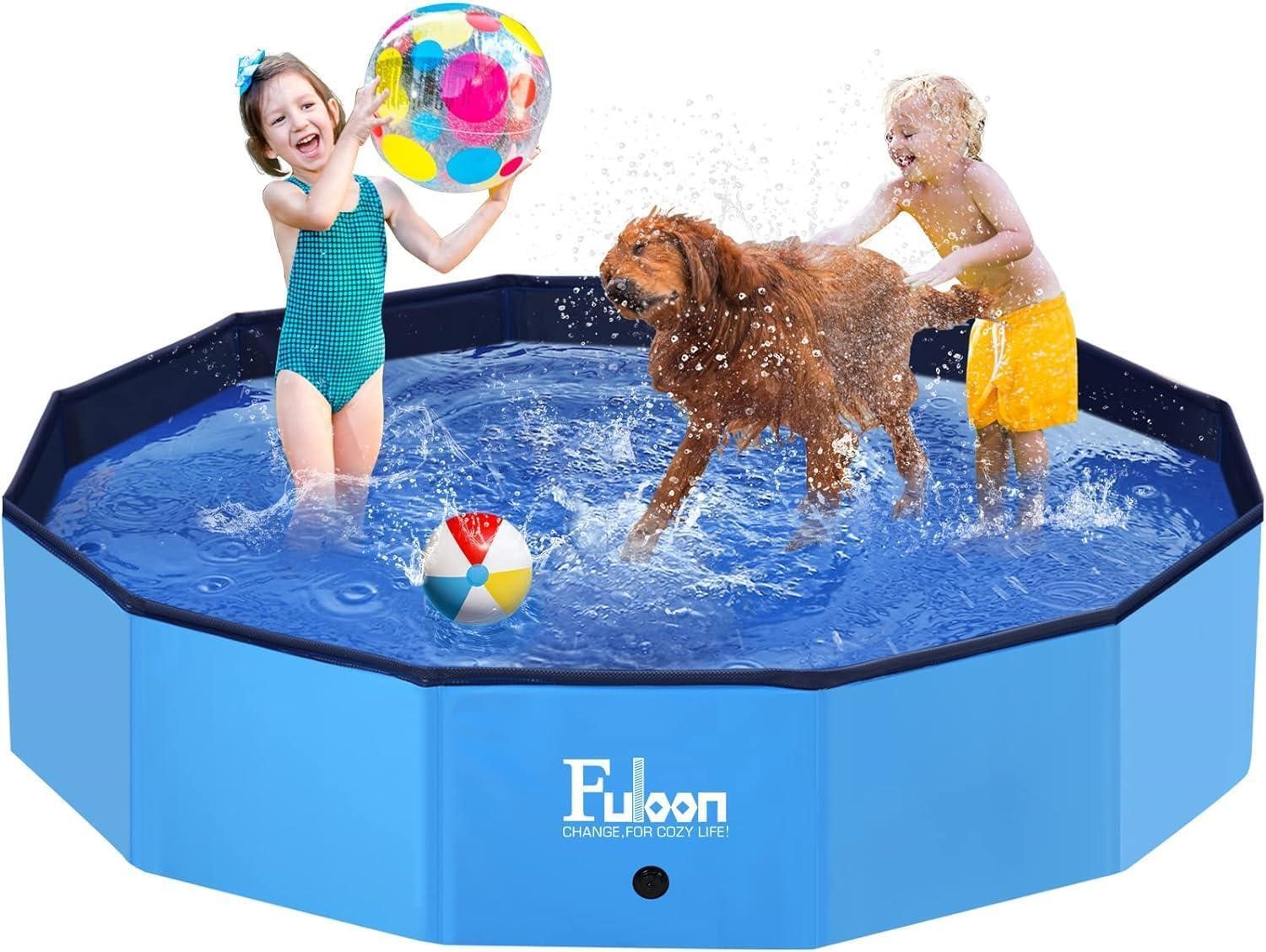 Fuloon XXL Foldable Pet Pool, Blue
