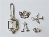 4 Sterling Charms & Birks Watch w/Chain