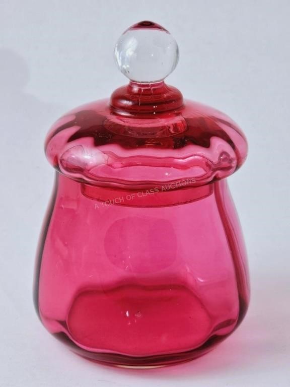 Cranberry Glass Lidded Jar