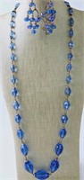 Blue Glass Beaded Necklace & Earrings