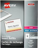 Avery Name Badge Inserts, 3" x 4", Print or Writ
