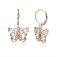 14K Rose Gold Pl Sterling Diamond Cut Earrings