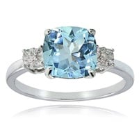 Genuine Blue Topaz & Diamond 14K Gold Pl Ring