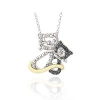 Genuine Black Diamond 14K Gold Pl Cat Necklace