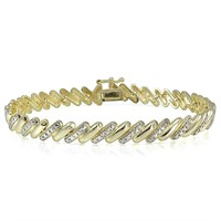 Genuine Diamond 14K Gold Pl Tennis Bracelet
