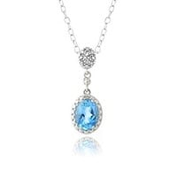 Genuine Blue Topaz & Diamond 14K Gold Pl Necklace