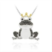 Genuine Black Diamond 18K Gold Pl Frog Necklace