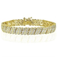 Genuine Diamond 14K Gold Pl Silver Tennis Bracelet