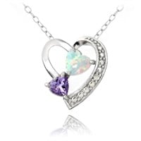 Genuine Diamond Amethyst & Opal Heart Necklace