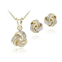 Genuine Diamond 14K Gold Pl Necklace Earrings Set