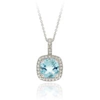 Genuine Blue Topaz & Diamond 14k Gold Pl Necklace