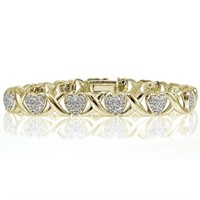 Genuine Diamond X & Heart 14k Gold Pl Bracelet