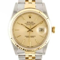ROLEX DATEJUST 18K GOLD CHAMPAGNE DIAL WATCH