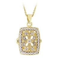 18K Yellow Gold Pl Genuine Diamond Locket Necklace